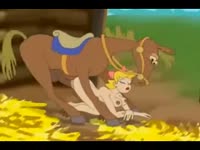 Slut got horse semen all over her body after intense horse sex